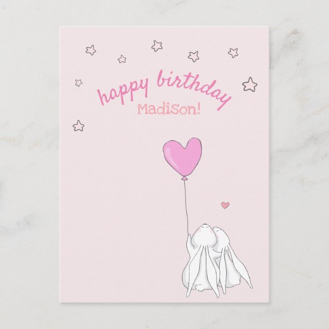 Cartão Postal Feliz Aniversário! Coelhinha Linda no Aniversário  (Frente)