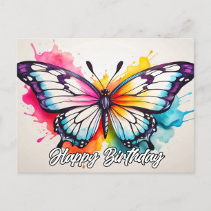Cartão Postal Feliz Aniversário Colorido Borboleta Bonita