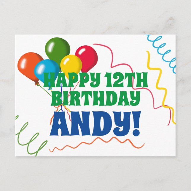 Cartão Postal Feliz aniversário colorido com balões (Frente)