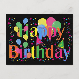 Cartão Postal Feliz Aniversário Colorido e Balões