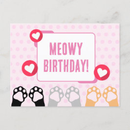 Cartão Postal Feliz Aniversário com Gatinho Fofo de Patas para C