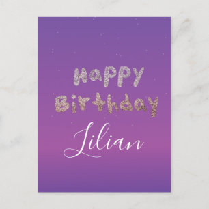 Cartão Postal Feliz Aniversário com Letreiro em Bolha Glitter Om