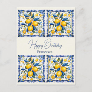 Cartão Postal Feliz Aniversário com nome 💛 💚 Belo Azulejo