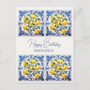 Cartão Postal Feliz Aniversário com nome 💛 💙 Belo Azulejo