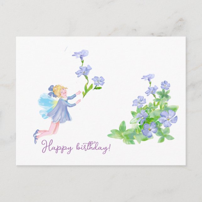 Cartão Postal Feliz aniversário! Conto de fadas e flores (Frente)