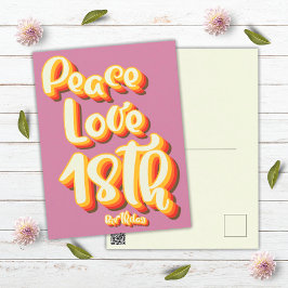 Cartão Postal Feliz Aniversário Cor-de-Rosa Paz Amor Retro Groov