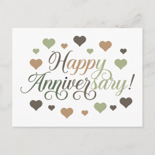 Cartão Postal Feliz Aniversário Corações Verde Marrom Rústico El