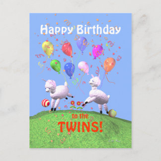 Cartão Postal Feliz Aniversário Cordeiros Gêmeos