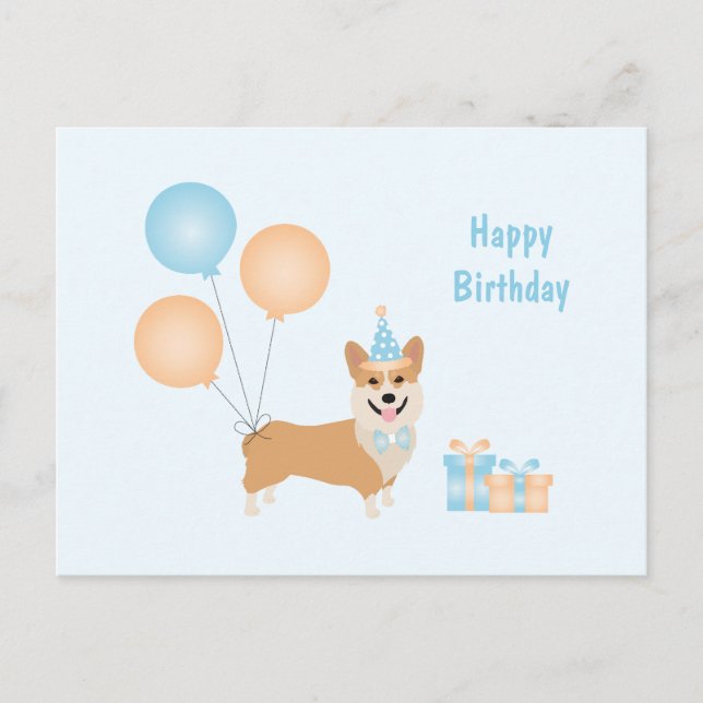 Cartão Postal Feliz Aniversário Corgi Cachorro (Frente)
