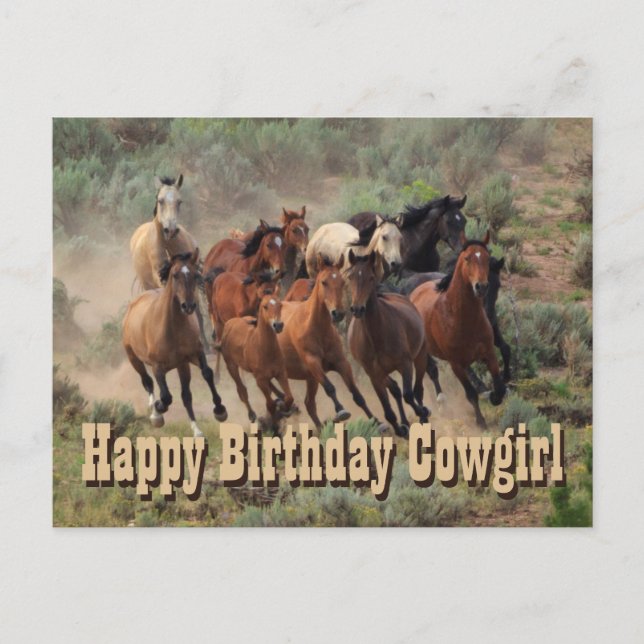 Cartão Postal Feliz Aniversário Cowgirl (Frente)