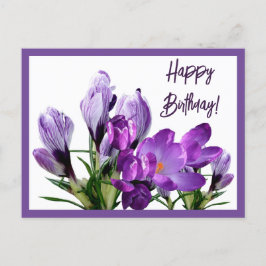 Cartão Postal Feliz Aniversário, crocodilo roxo, flores boho fof