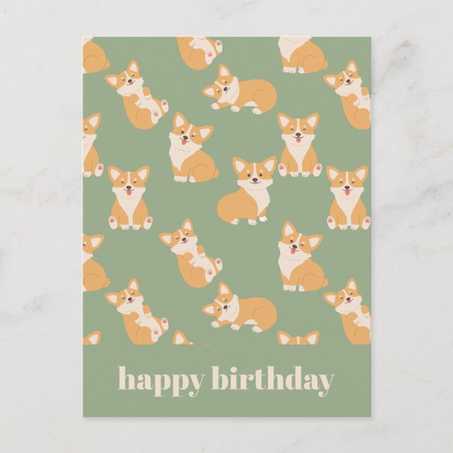 Cartão Postal Feliz Aniversário, Cute Corgi Patterno para Cachor (Frente)