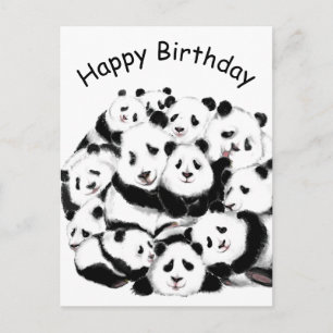 Cartão Postal Feliz Aniversário da Família Pandas