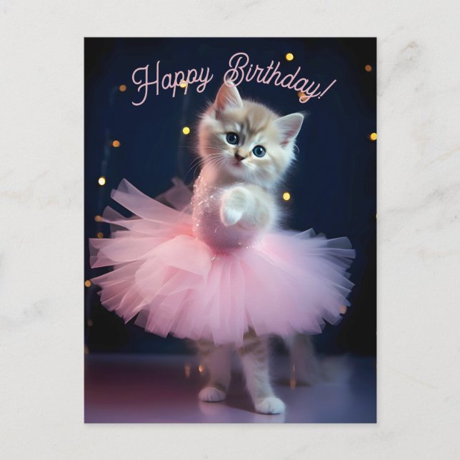 Cartão Postal Feliz Aniversário da Gatinha Ballerina (Frente)