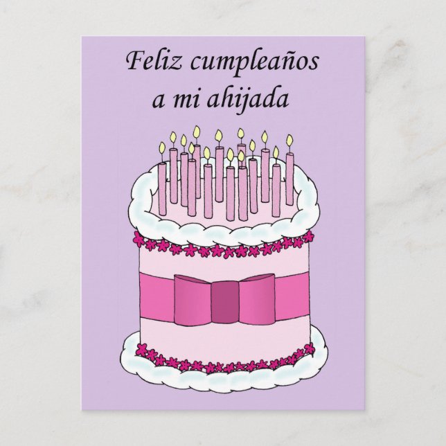 Cartão Postal Feliz Aniversário da Padrinha Espanhola (Frente)