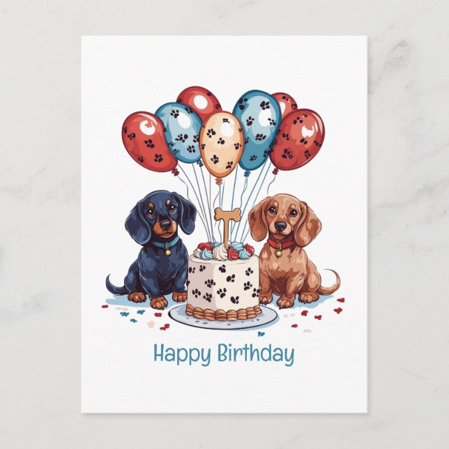 Cartão Postal Feliz Aniversário Dachshunds (Frente)