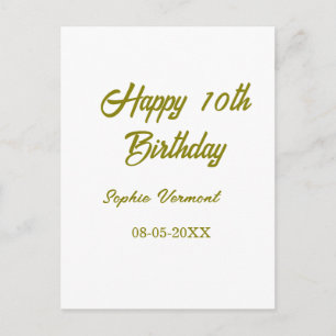 Cartão Postal Feliz aniversário de 10 anos nome data dourado sim