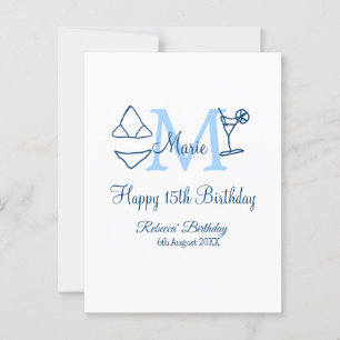 Cartão Postal Feliz aniversário de 15 anos biquíni com nome mono