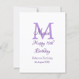 Cartão Postal Feliz aniversário de 16 anos roxo adicionar nome m