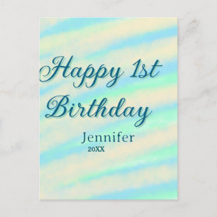 Cartão Postal Feliz aniversário de 1 ano crianças bebê azul verd