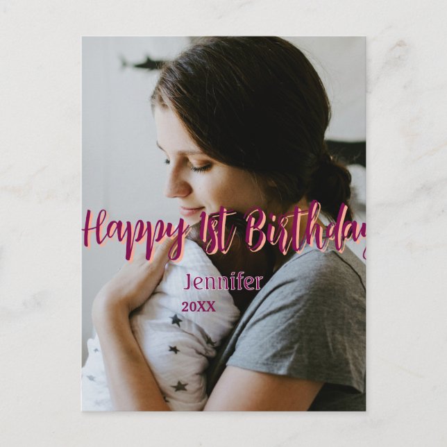 Cartão Postal Feliz aniversário de 1 ano crianças bebê mãe verme (Frente)