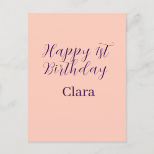 Cartão Postal Feliz aniversário de 1 ano laranja roxo boho retrô