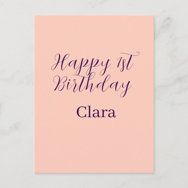 Cartão Postal Feliz aniversário de 1 ano laranja roxo boho retrô (Frente)