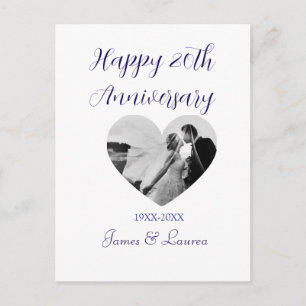 Cartão Postal Feliz aniversário de 20 anos coração foto roxo ano