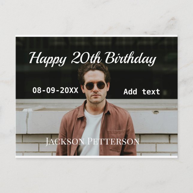 Cartão Postal Feliz aniversário de 20 anos foto simples adiciona (Frente)