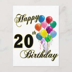 Cartão Postal Feliz aniversário de 20 com balões