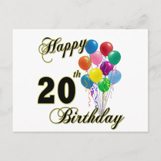 Cartão Postal Feliz aniversário de 20 com balões
