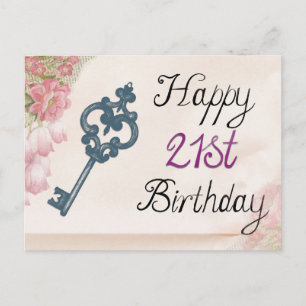 Cartão Postal Feliz Aniversário de 21 anos Floral Vitoriana Chav