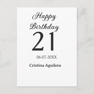 Cartão Postal Feliz aniversário de 21 anos letra negrito simples