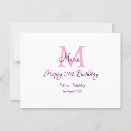 Cartão Postal Feliz aniversário de 21 anos monograma moderno ros