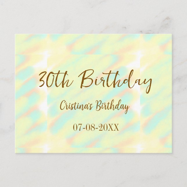 Cartão Postal Feliz aniversário de 30 anos amarelo laranja aquar (Frente)