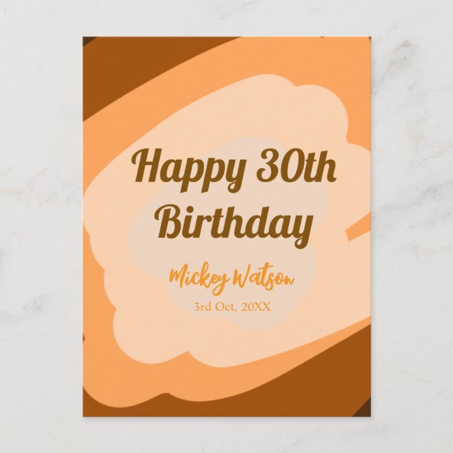 Cartão Postal Feliz aniversário de 30 anos em madeira rústica de (Frente)