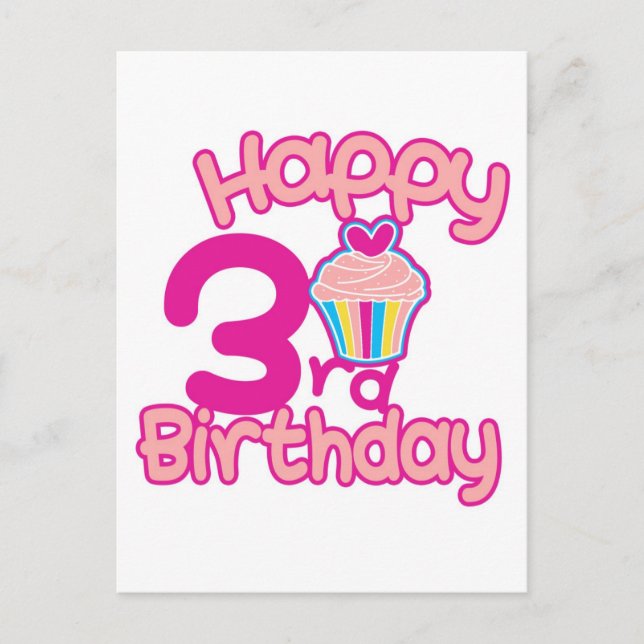 Cartão Postal Feliz aniversário de 3 anos! (Frente)