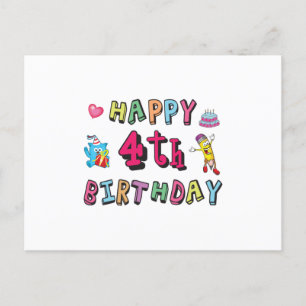 Cartão Postal Feliz aniversário de 4 anos 4 anos desejos de aniv
