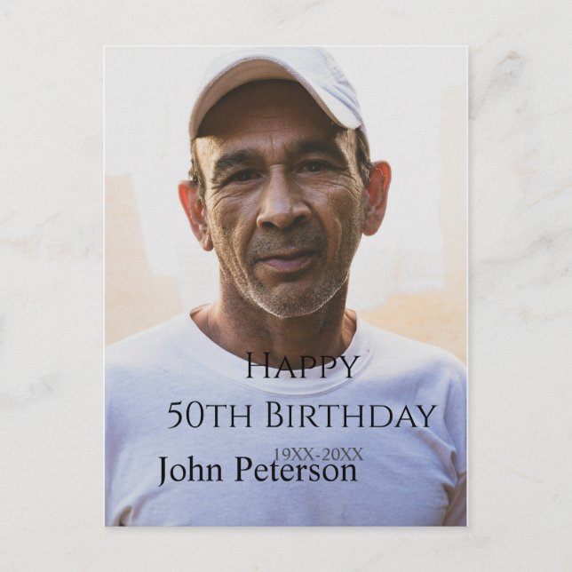 Cartão Postal Feliz aniversário de 50 anos nome foto ano homem s (Frente)