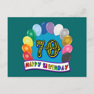 Cartão Postal Feliz aniversário de 70 com balões