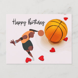 Cartão Postal Feliz Aniversário de Basquete para Jogar com amor