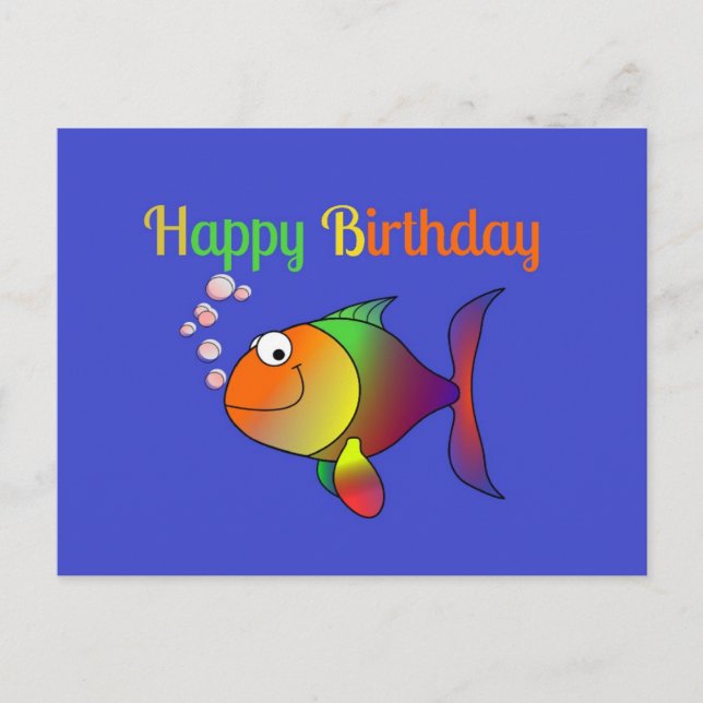 Cartão Postal Feliz Aniversário de Bubbles o Peixe (Frente)