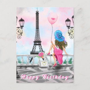 Cartão Postal Feliz Aniversário De Carteira Em Paris Eiffel Towe
