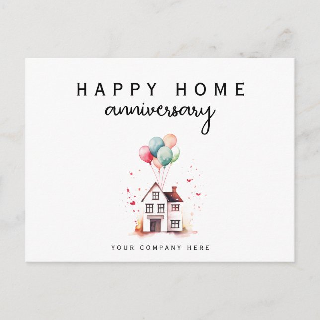 Cartão Postal Feliz Aniversário de Casa Aquarela Casa Imóveis (Frente)