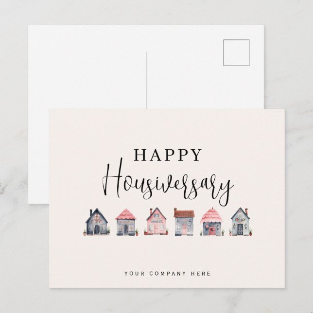 Cartão Postal Feliz Aniversário de Casa Imobiliária (Frente/Verso)