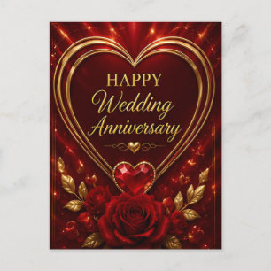 Cartão Postal Feliz Aniversário de Casamento Coração Dourado