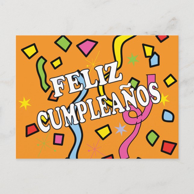 Cartão Postal Feliz Aniversário de Feliz Cumpleaños (Frente)