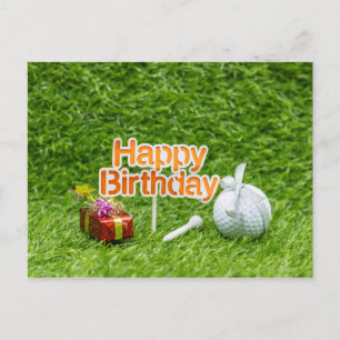 Cartão Postal Feliz Aniversário de Golfe com tênis e presentes d