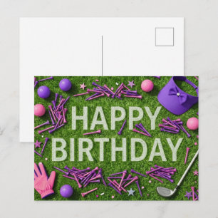 Cartão Postal Feliz Aniversário de Golfe no Verde 
