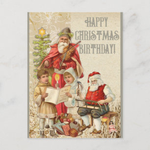 Cartão Postal Feliz Aniversário de Natal Papai Noel  